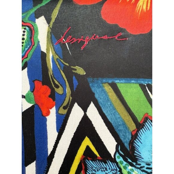 Desigual Rosita Dress M (14) Colorful Floral Stretch Faux Wrap Bodycon Mini - Picture 14 of 16